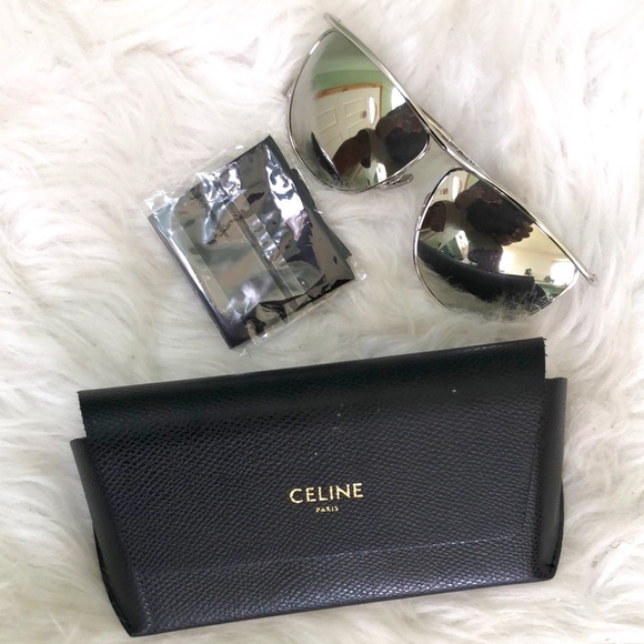 CELINE SUNGLASSES CHROME SILVER TONE IN CASE STYLE # CL40098U - Picture 1 of 11